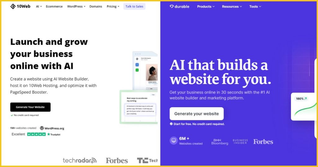 AI Tools That Can Make You Money - Website Creation Tools: 10web.io and Durable.co